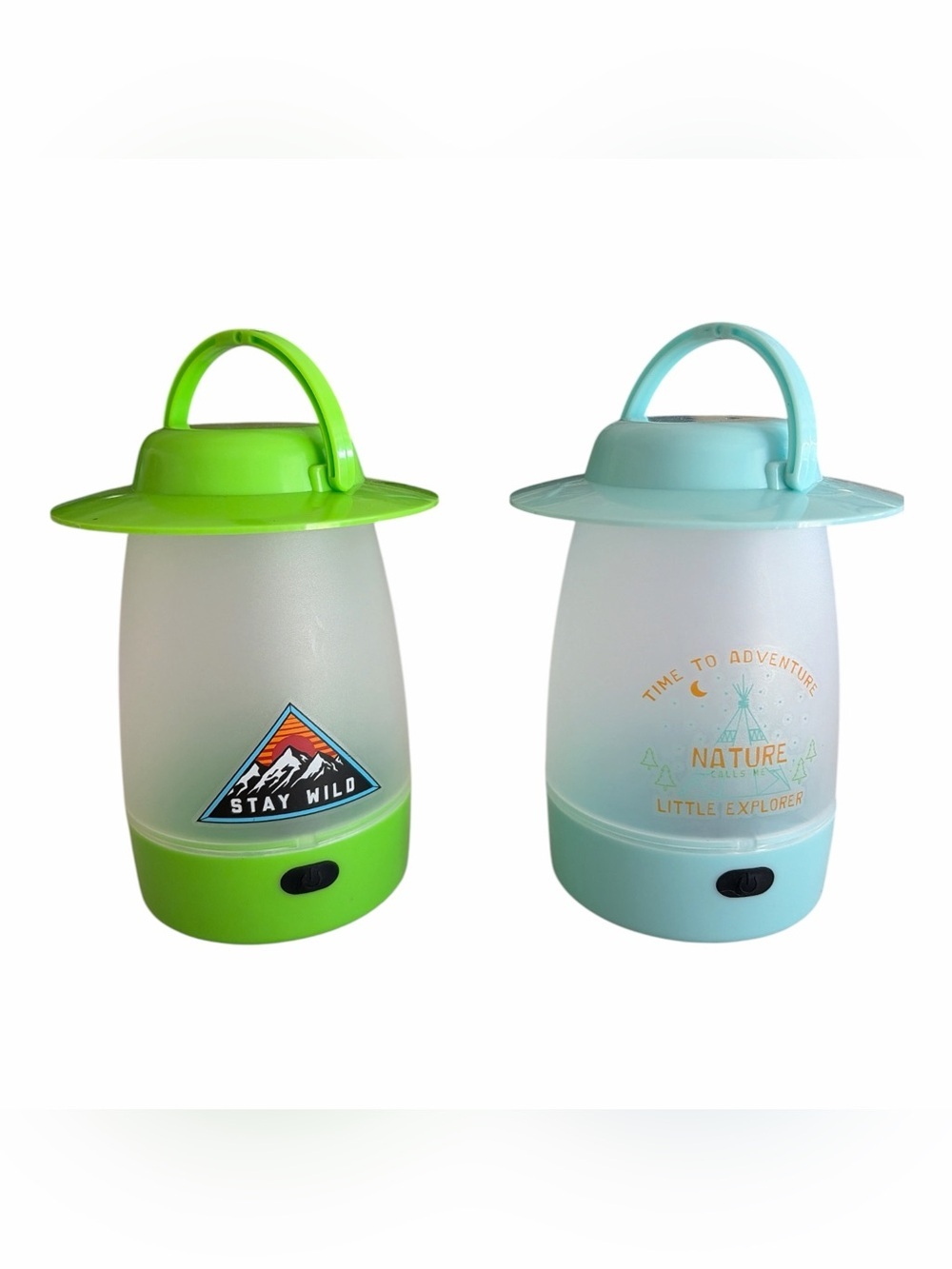 Pair of Kids Adventure Lanterns - Green & Light Blue Camping